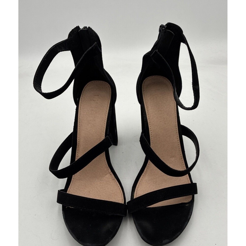 LILIANA Black suede Leather Strap Heels  Shoes Size 9